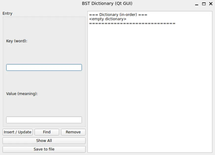 BST Dictionary screenshot